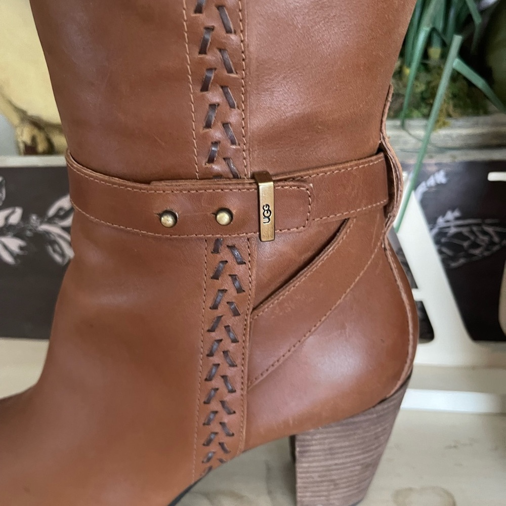 UGG Claudine Camel Colored Leather Knee Boots - Picture 3 of 8